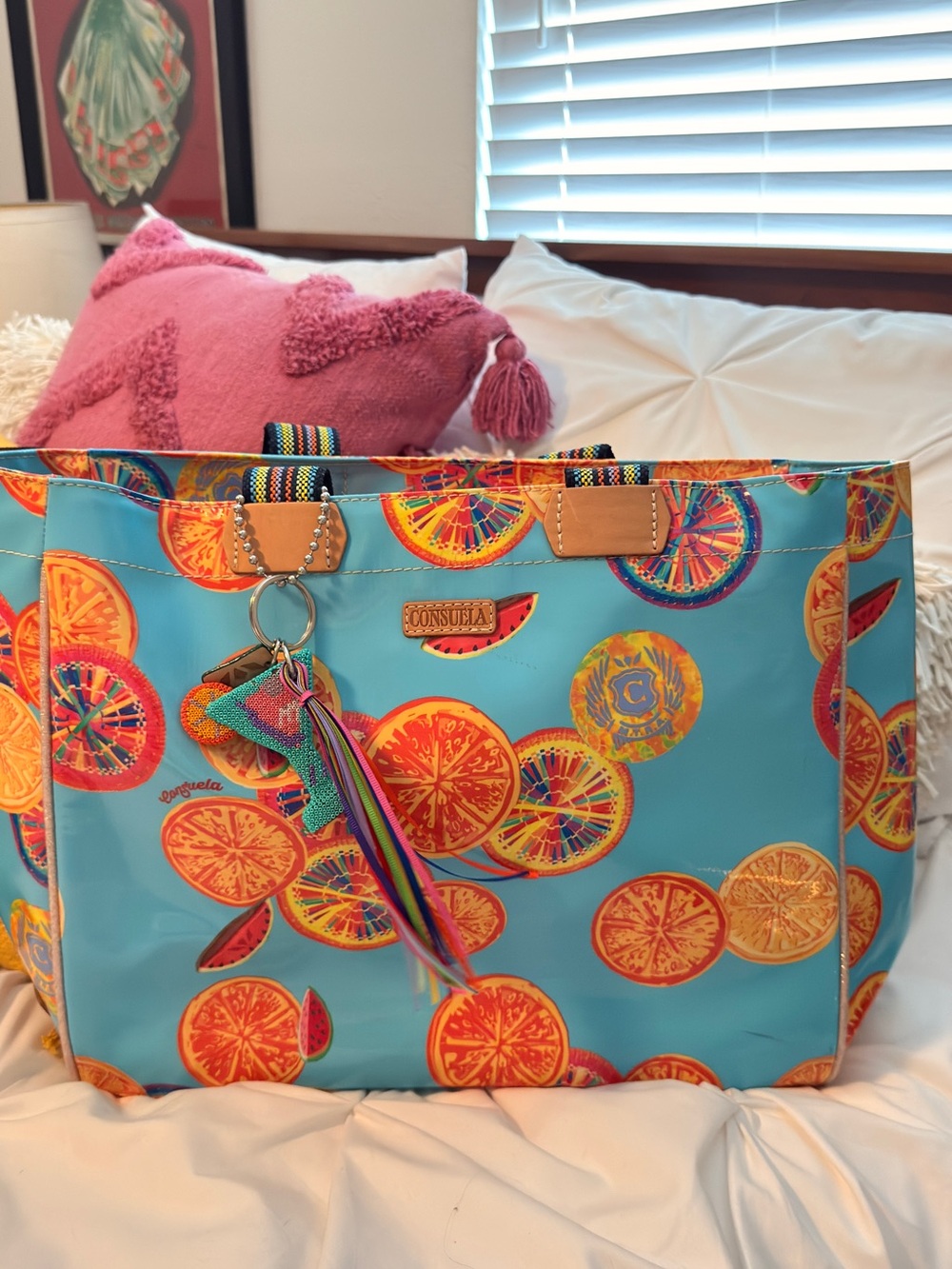 Consuela Cha Cha Journey Tote with hand beaded beaded martini charm